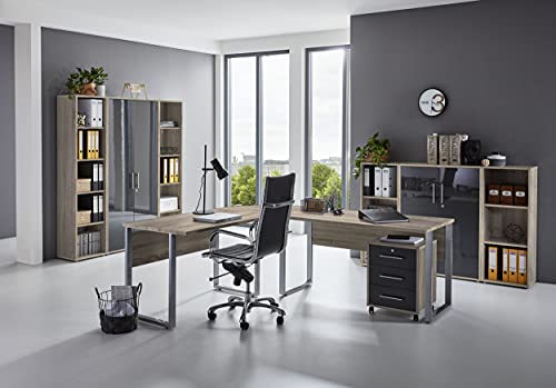 Büromöbel komplett Set Arbeitszimmer Office Edition in Eiche Sonoma/Anthrazit Hochglanz lackiert (Set 5) von BMG Möbel
