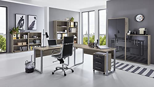 Büromöbel komplett Set Arbeitszimmer Office Edition in Eiche Sonoma/Anthrazit Hochglanz lackiert (Set 6) von BMG Möbel
