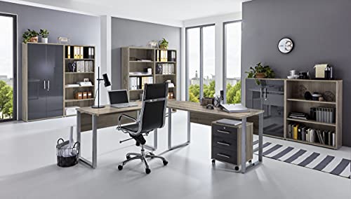 Büromöbel komplett Set Arbeitszimmer Office Edition in Eiche Sonoma/Anthrazit Hochglanz lackiert (Set 7) von BMG Möbel