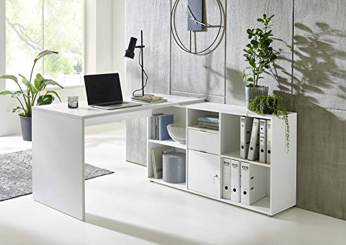 BMG Möbel Eckschreibtisch Lena abschließbarer Tür, Computertisch, Winkelschreibtisch, Homeoffice, Bürotisch, Made in Germany (White) von BMG Möbel