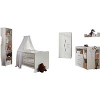 BMG Möbel Babyzimmer-Komplettset "Lea", (Set, 7 St., Bett, Wickelkommode, Schrank, Standregal, Unterstellregale, Wandboard) von Bmg Möbel