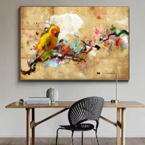 BMGKYAGL Abstrakte künstlerische Malerei Papagei Vogel Leinwand Malerei auf Plakaten und Drucken Moderne Wandkunst Bild Wohnkultur 80x160cm Rahmenlos von BMGKYAGL