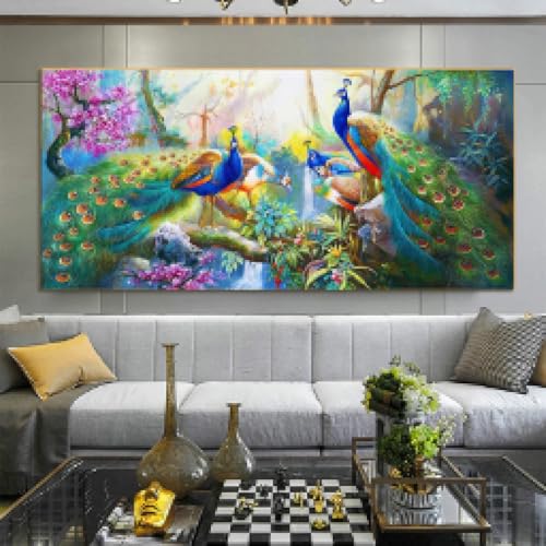 BMGKYAGL Abstrakter grüner Pfau-Ölgemäldedruck auf Leinwand, schöner Pfauenbaum, Poster und Drucke, Dekor, 90 x 180 cm, rahmenlos von BMGKYAGL