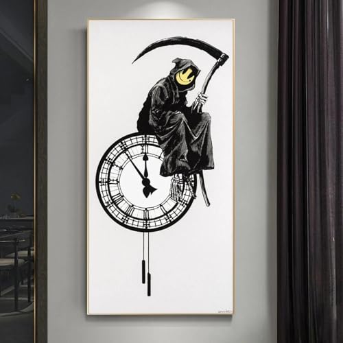 Banksy Grim Clock Sichel Poster, Wandkunst, Leinwanddrucke, klassische Figuren, Gemälde, Wohnzimmer, Heimdekoration, 50 x 100 cm, rahmenlos von BMGKYAGL