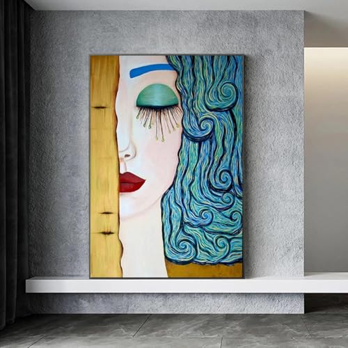 BMGKYAGL Berühmte Gemälde von Gustav Klimt, Kuss, Träne, Poster und Drucke, abstrakte Leinwand-Wandkunst, Bilder für Wohnzimmer, Heimdekoration, 60 x 90 cm, rahmenlos von BMGKYAGL