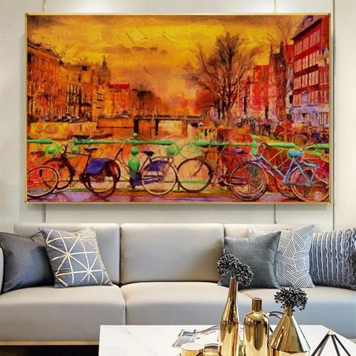BMGKYAGL Fahrrad am Fluss, Poster und Drucke zum Aufhängen im Wohnzimmer, Leinwandgemälde, modernes Bild, Heimdekoration, 80 x 120 cm, rahmenlos von BMGKYAGL