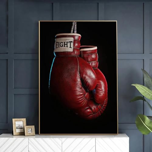 BMGKYAGL Goldener und roter Boxhandschuh, Leinwandbild, Wandkunst, Poster, Kampf, motivierende Drucke, Gemälde, Wohnzimmerdekoration, 50 x 70 cm, rahmenlos von BMGKYAGL