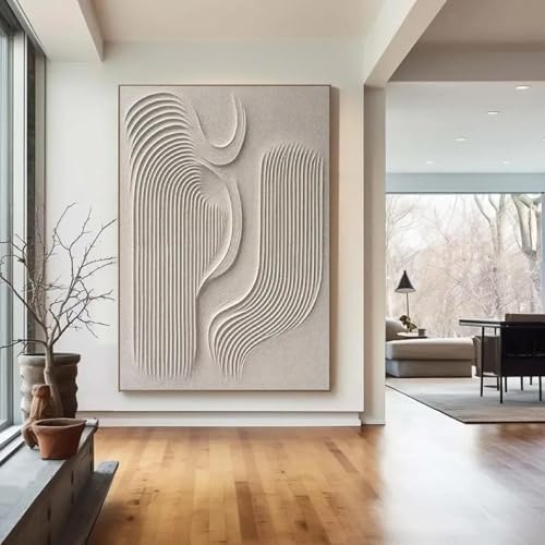 BMGKYAGL Großes beiges 3D-Strukturgemälde, beige, abstraktes Gipsgemälde auf Leinwand, Wabi-Sabi-Wandkunst, beige, moderne Wanddekoration, 80 x 120 cm Rahmen von BMGKYAGL