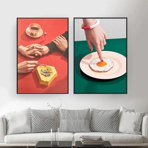 BMGKYAGL Leinwandgemälde, lustige Handtasse, Spiegelei, Poster und Drucke, modernes Getränk, rauchendes Paar, Wandbilder, Heimdekoration, 20 x 30 x 2 cm, rahmenlos von BMGKYAGL