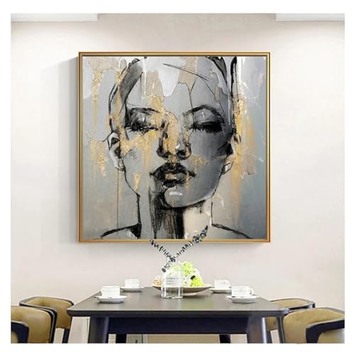 BMGKYAGL Malerei Figur Mode Frauen Wandkunst Poster und Drucke Wandbild Abstraktes goldenes Mädchengesicht Leinwand 30x30cm Rahmenlos von BMGKYAGL