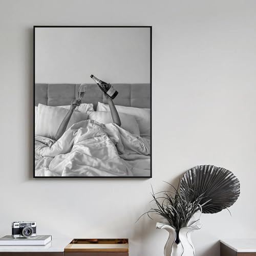 BMGKYAGL Modernes, schönes, schlichtes Wandbild, Schwarz-Weiß, Champagner-Feier, Leinwanddruck, Poster, Heimdekoration, Wohnzimmer, Schlafzimmer, 50 x 70 cm, rahmenlos von BMGKYAGL