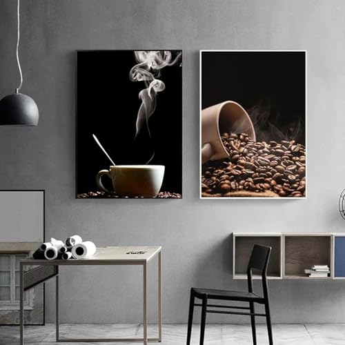 BMGKYAGL Modernes Vintage-Poster mit Kaffeebohnen und Kaffeezeit, Wandkunst, Bild für Ladenzimmer, Heimdekoration, 70 x 100 cm x 2 Rahmen BMGKYAGL Modernes Vintage-Poster mit Kaffeebohnen und Kaffeezeit, Wandkunst, Bild für Ladenzimmer, Heimdekoration, 70 x 100 cm x 2 Rahmen von BMGKYAGL