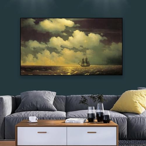 BMGKYAGL Naturlandschaft, Wolkendruck, Segeln, Meer, Berge, Wandkunst, Poster, Leinwandgemälde, Vintage-Drucke, Wohnzimmer, Heimdekoration, 70 x 140 cm, rahmenlos von BMGKYAGL