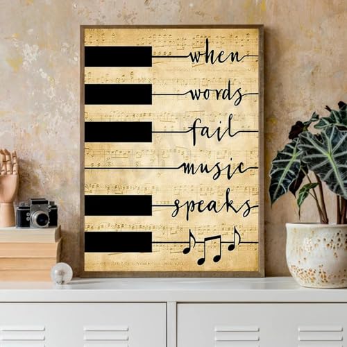 BMGKYAGL Retro-Poster „Musik spricht, wenn Worte versagen“, Klaviertasten- und Notentabelle, Musiktheorie, Noten-Mnemonik-Tabelle, Poster, 70 x 100 cm Rahmen BMGKYAGL Retro-Poster „Musik spricht, wenn Worte versagen“, Klaviertasten- und Notentabelle, Musiktheorie, Noten-Mnemonik-Tabelle, Poster, 70 x 100 cm Rahmen von BMGKYAGL