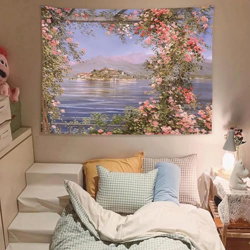 BMGKYAGL Wanddekoration für das Zimmer mit berühmtem Gemälde, Wandteppich, Wandbehang, mediterrane Rosenmalerei, Indie-Schlafzimmerdekoration für Teenager, 90 x 120 cm, rahmenlos von BMGKYAGL