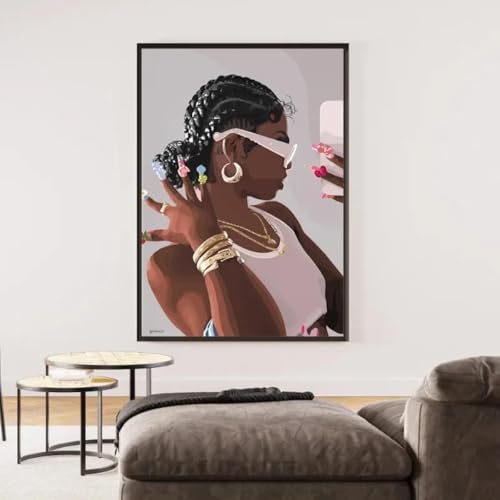 Hip Hop Black Girl Goldschmuck Wandkunst Posterdruck Schöne Frau für Club Wohnzimmer Heimdekoration Leinwandgemälde 70 x 100 cm Rahmenlos Hip Hop Black Girl Goldschmuck Wandkunst Posterdruck Schöne Frau für Club Wohnzimmer Heimdekoration Leinwandgemälde 70 x 100 cm Rahmenlos von BMGKYAGL