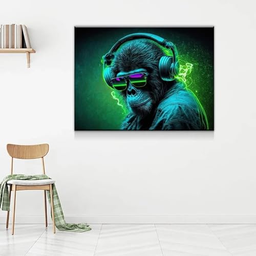 Party Monkey DJ Leinwand-Wandkunst, Poster und Drucke, abstrakte Kunst, Musik, Affe, Wandgemälde, Bild, Wohnzimmer, Heimdekoration, 90 x 120 cm, rahmenlos von BMGKYAGL