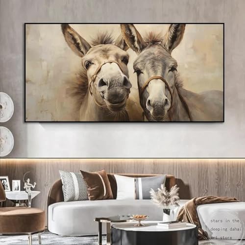 Vintage süßes Eselpaar Esel Bauernhausstil Porträt Kunst Poster Leinwand Malerei Wanddrucke Bild Dekor 40x80cm Rahmenlos von BMGKYAGL