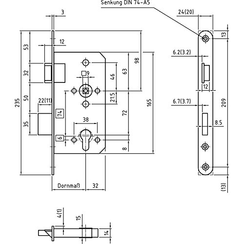 BMH 1013.000713 Fluchttürschloss Türschloss Links DM65 Stulp 20mm für 1 Türflügel EN179 Edelstahl rostfrei 1013, Silber von BMH