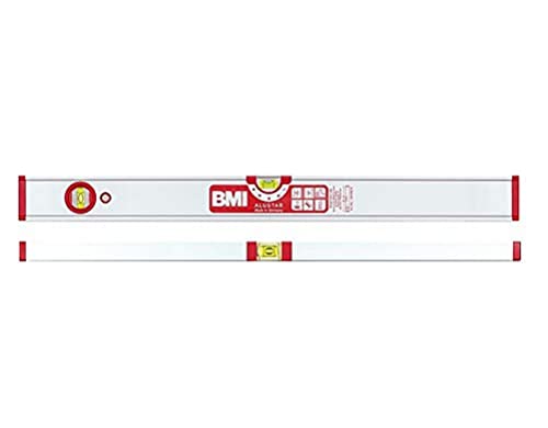 BMI Alu-Profil Wasserwaage ALUSTAR (180 cm lang, kantenlose Horizontal-Libelle mit Lupen-Effekt, hohe Messgenauigkeit 0,5 mm/m, mit Gummiendkappen) 694180E von BMI