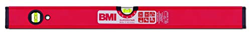 BMI Alu-Profil Wasserwaage Superstar mit Magnet (40 cm lang, Oberfläche pulverbeschichtet, kantenlose Horizontal-Libelle, hohe Messgenauigkeit 0,5 mm/m, mit Gummiendkappen) 696040PM von BMI