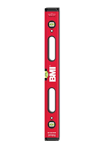 BMI Alu-Wasserwaage Robust rot (Länge 80 cm, Messgenauigkeit 0,5 mm/m, breites/hohes Profil, Gummi-Endkappen, ultraschallverschweißte Libellen, mit Durchgriff) 638080PSD von BMI