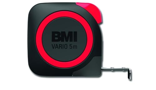 BMI VARIO Standard 411 Taschenbandmaß (5 m, Breite 16 mm, Maßband mit Bandrücklauf + Stopptaste, mit Gürtelclip, Gehäuse glasfaserverstärktes Polyamid) 411541121 von BMI