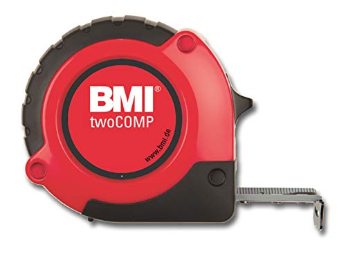 BMI twoCOMP 472 Taschenbandmaß (3 m, Breite 16 mm, Maßband mit Bandrücklauf + Stopper, mit Gürtelclip, Gehäuse aus ABS Kunststoff) 472341021M von BMI