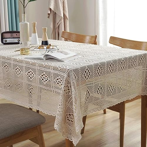 BMIDRUT Vintage Häkeldeckchen Tischdecke Beige Baumwolle Häkeln Rechteckige Tischdecken Spitze Deckchen Tischdecken Tischdecke Hochzeit Zuhause Party Dekor (140 x 250 cm) von BMIDRUT