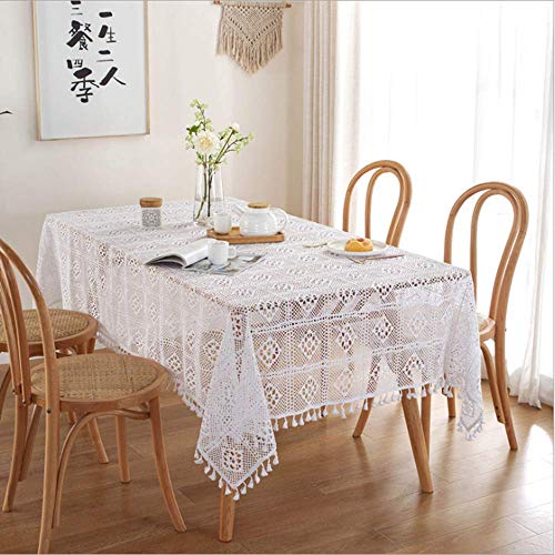 BMIDRUT Weiße Baumwolle Häkeltischdecken Spitze Deckchen Vintage Rechteck Häkeltischdecken Tischdecke Tischdekoration Hochzeit Home Party Tischdekoration 140x220cm von BMIDRUT