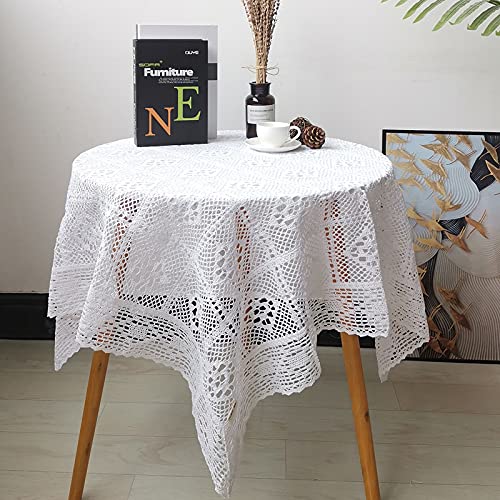 BMIDRUT Weiße Vintage-Tischdecke, quadratisch, Häkelspitze, 140 x 140 cm, Hochzeit, Zuhause, Party, Dekoration von BMIDRUT