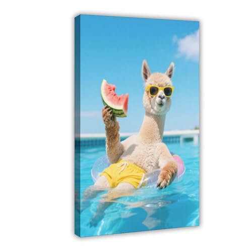 BMIQWAHG Alpaca Pool Resort Art (2) Leinwandposter Schlafzimmer Dekor Landschaft Büro Zimmer Dekor Geschenk 20 x 30 cm von BMIQWAHG