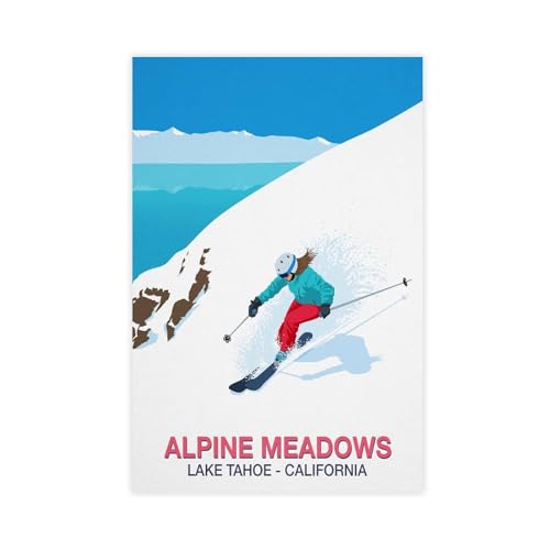 BMIQWAHG Alpenwiesen-Ski-Poster, Leinwand-Poster, Wandkunst, Dekordruck, Bild Gemälde für Wohnzimmer, Schlafzimmer, Dekoration, 40 x 60 cm von BMIQWAHG