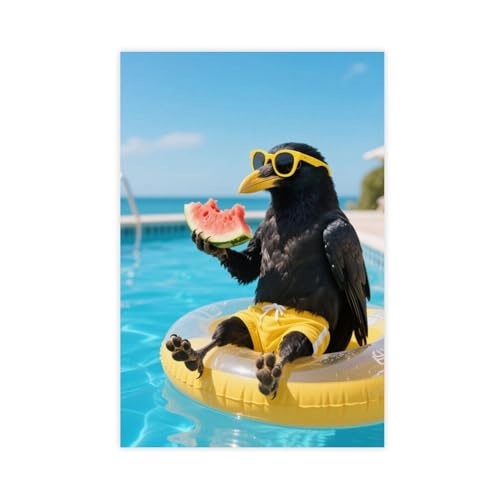BMIQWAHG Crow Pool Urlaubsposter (2) Leinwand Poster Schlafzimmer Dekor Landschaft Büro Zimmer Dekor Geschenk 40 x 60 cm von BMIQWAHG