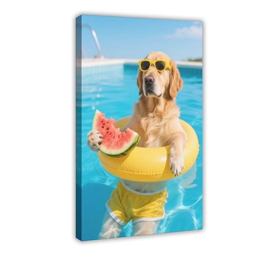 BMIQWAHG Golden Retriever Poolurlaubsposter (3) Leinwandposter Schlafzimmer Dekor Landschaft Büro Zimmer Dekor Geschenk 60 x 90 cm von BMIQWAHG