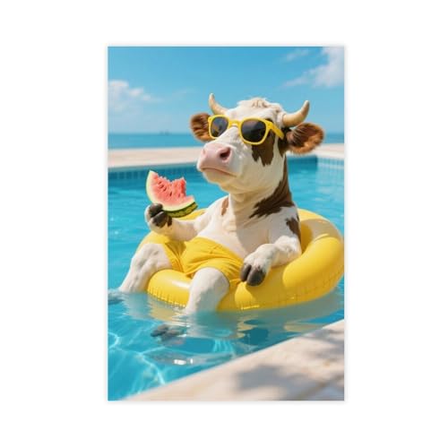 BMIQWAHG Leinwandposter, Motiv: Highland Bull Swimmingpool Resort (3) von BMIQWAHG