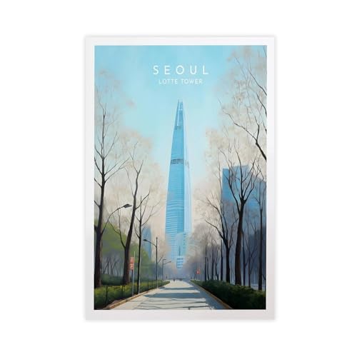 BMIQWAHG Lotte Tower, Seoul-Poster, Leinwand-Poster, Schlafzimmer, Dekoration, Landschaft, Büro, Raumdekoration, Geschenk, 60 x 90 cm von BMIQWAHG