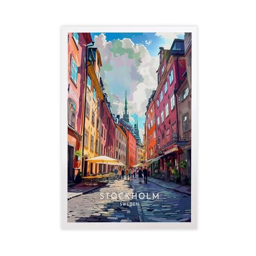 BMIQWAHG Schweden, Stockholm-Poster, Kunst, Leinwand, Poster, Schlafzimmer, Dekoration, Landschaft, Büro, Raumdekoration, Geschenk, 40 x 60 cm von BMIQWAHG