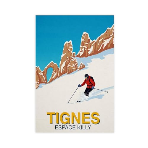 BMIQWAHG Tignes Skier-Poster, Leinwand-Poster, Wandkunst, Dekordruck, Bild Gemälde für Wohnzimmer, Schlafzimmer, Dekoration, 60 x 90 cm von BMIQWAHG