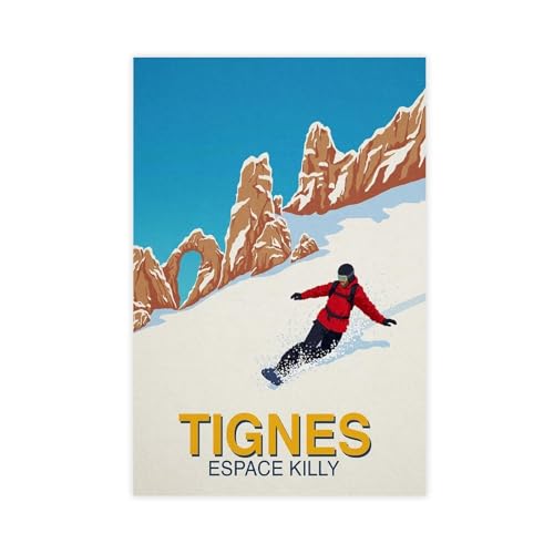 BMIQWAHG Tignes Snowboarder-Poster, Leinwand, Poster, Schlafzimmer, Dekoration, Landschaft, Büro, Raumdekoration, Geschenk, 50 x 75 cm von BMIQWAHG