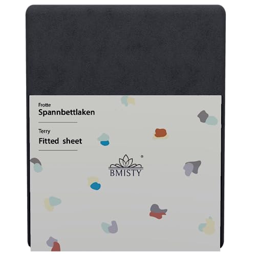 BMISTY Spannbettlaken FROTTE Premium - Bettlaken mit Gummiband - Spannbetttücher für Schlafzimmer - Bettlaken Oeko-TEX Zertifizierung - Baumwolle Spannbettlaken 180 x 200 cm - Anthrazit von BMISTY