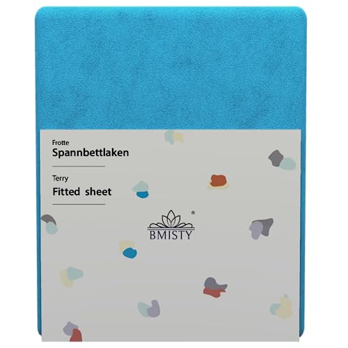 BMISTY Spannbettlaken FROTTE Premium - Bettlaken mit Gummiband - Spannbetttücher für Schlafzimmer - Bettlaken Oeko-TEX Zertifizierung - Baumwolle Spannbettlaken 90 x 200 cm - Türkis von BMISTY