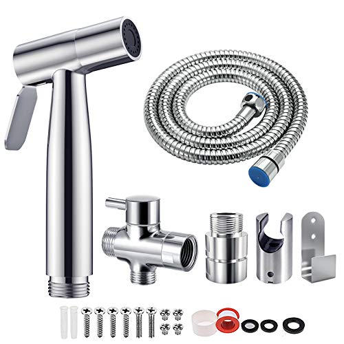 BMK Handbrause Bad Bidet für Bidet Armaturen WC mit G1/2" Ventil und eine G3/8" Toilette Adapte Waschen Edelstahl Duschkopf Windel Dusche Tierbad Wasserspar Wand waschen von BMK BMK