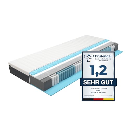 BMM Matratze 120x200 cm easyone H3 mittelfest/Boxspring 5-Schicht-Hybrid-System/Taschenfederkern trifft Schaumstoff/orthopädische 7 Zonen Matratze Höhe 22 cm/Matratzen Made in Germany von BMM