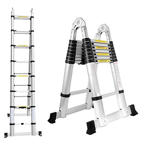 BMOT 5M(2.5+2.5M) Alu Teleskop Klappleiter, Groosse Anwendbarkeit Multifunktionsleiter, Klappbar Leiter, 150 kg Belastbarkeit Leiter für Garten Innen von BMOT