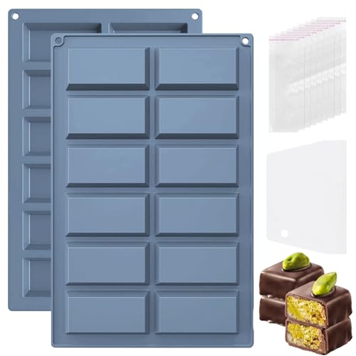 BMSQOFD Schokoladenform Silikon Schokolade Form mit Tasche Set,2 Stück Dubai Silikonform Schokoladen Schokoladentafel Form Tief Einfache Handhabung für Pralinen Schokoriegel Süßigkeiten von BMSQOFD