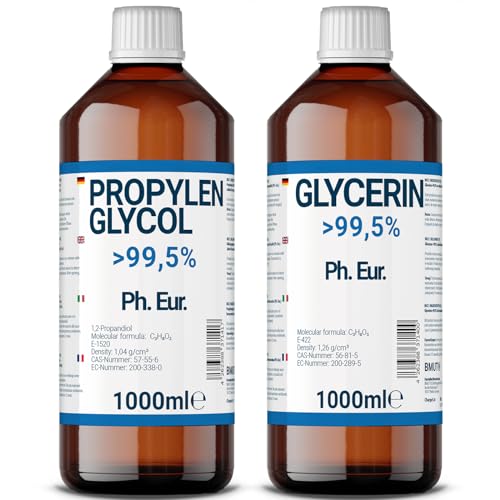 1000ml Glycerin + 1000ml Propylenglycol in Pharmaqualität | >99,5% | Rein | E422 + E1520 DIY von BMUT
