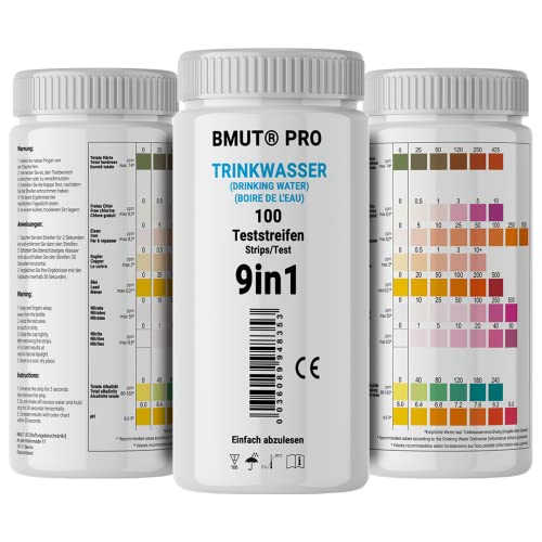 9in1 Trinkwasser Teststreifen - Wassertester 100 Stück - für Leitungswasser Wasserqualität Analyse Gesamthärte Blei Kupfer Nitrat von BMUT