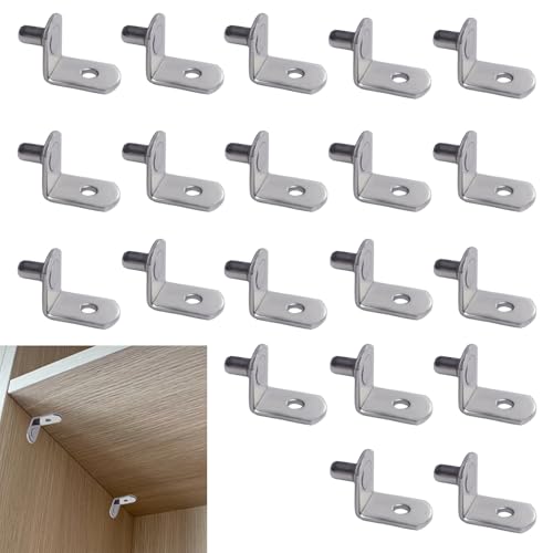 BMZXCH 20 Stück Glasbodenträger Bodenträger mit Loch, 5mm Einlegeboden Halter Metall Regalbodenhalter, Regal Schrank Einlegeboden Halter L Form, Vernickelte Regalstifte für Schrank Bücherregal Möbel von BMZXCH