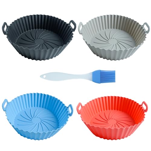BMZXCH 4 Stück 16.5 cm Silikonform Heißluftfritteuse Rund Klein, Air Fryer Silikon Einsatz Pot Liners Wiederverwendbar, Silikon Heißluftfritteuse Silikoneinsatz für Air Fryer, Mikrowelle, Dampfgarer von BMZXCH